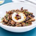 Pan-fried wood with parsley and poached egg