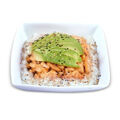 Cooked salmon avocado tartar rice