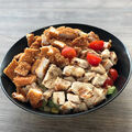 Caesar salad with breaded chicken